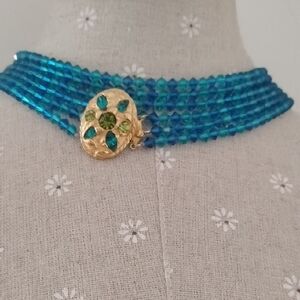 Elegant Blue and Gold Choker Necklace